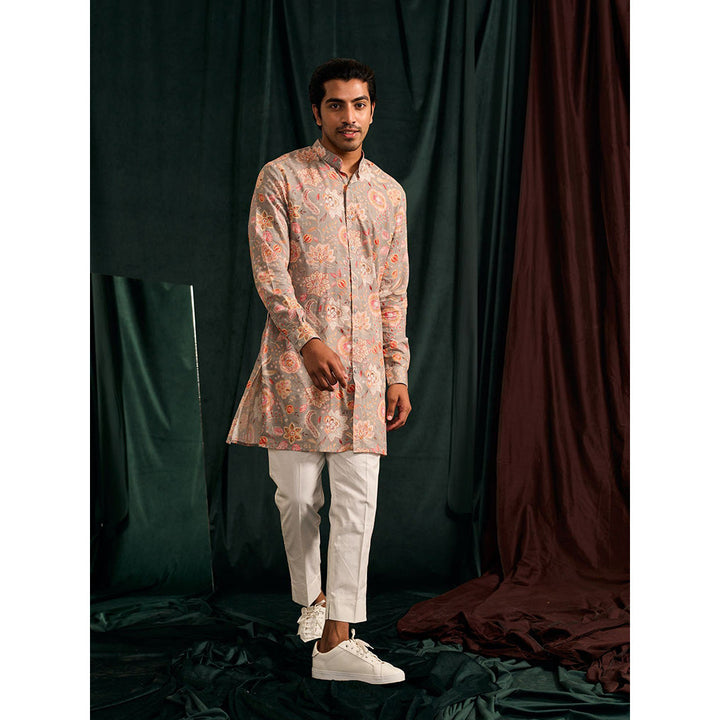 Project Bandi Stone Versailles Cotton Linen Kurta with Cream Pajama (Set Of 2)