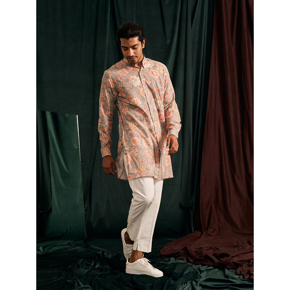 Project Bandi Stone Versailles Cotton Linen Kurta with Cream Pajama (Set Of 2)