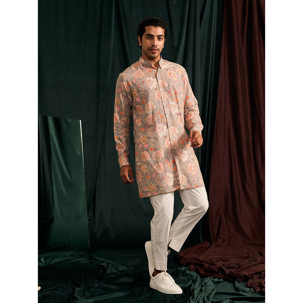 Project Bandi Stone Versailles Cotton Linen Kurta with Cream Pajama (Set Of 2)