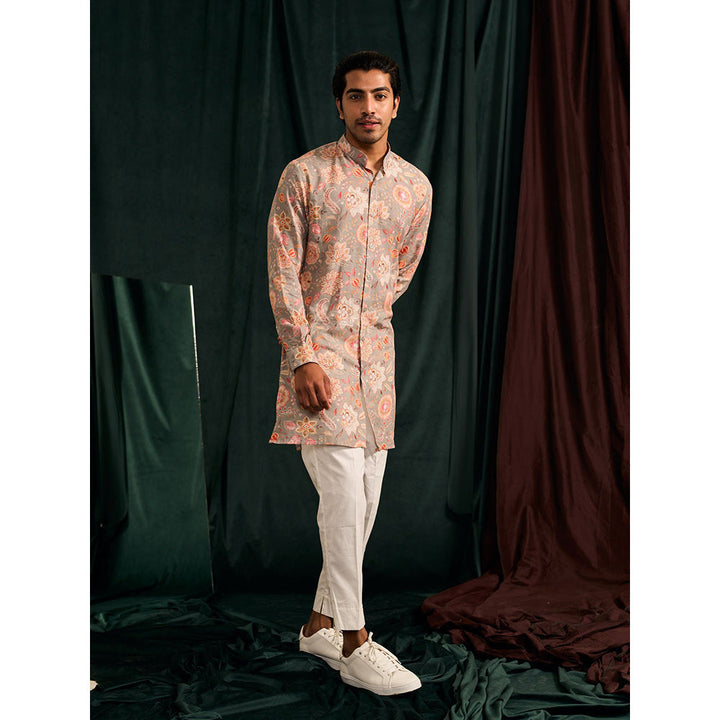 Project Bandi Stone Versailles Cotton Linen Kurta with Cream Pajama (Set Of 2)