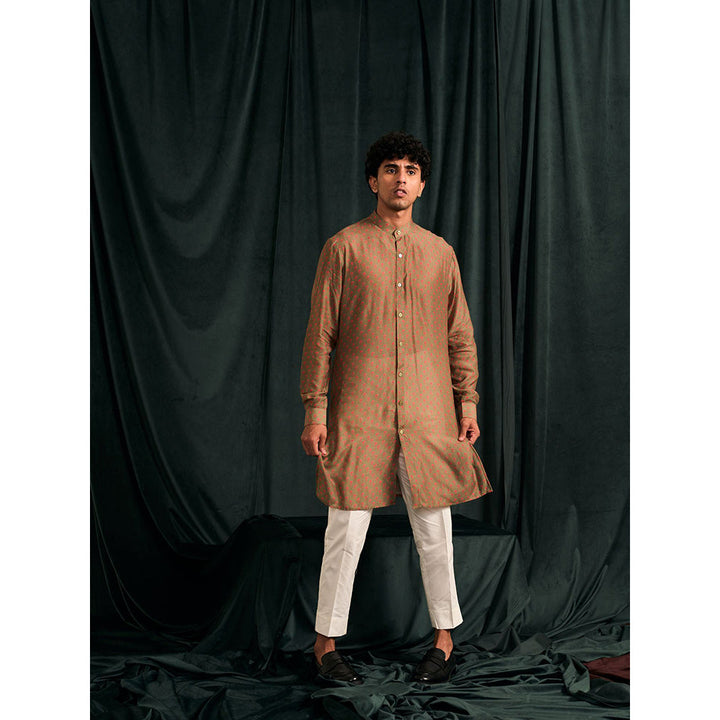 Project Bandi Khakhi Marigold Malai Cotton Kurta with Cream Pajama (Set Of 2)