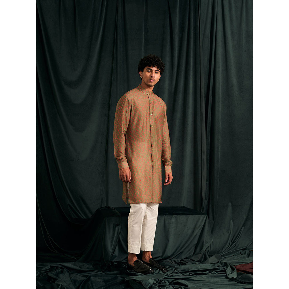 Project Bandi Khakhi Marigold Malai Cotton Kurta with Cream Pajama (Set Of 2)