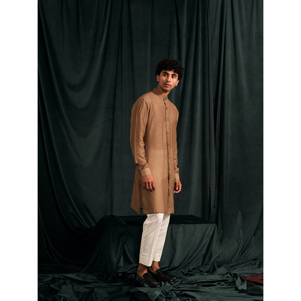 Project Bandi Khakhi Marigold Malai Cotton Kurta with Cream Pajama (Set Of 2)