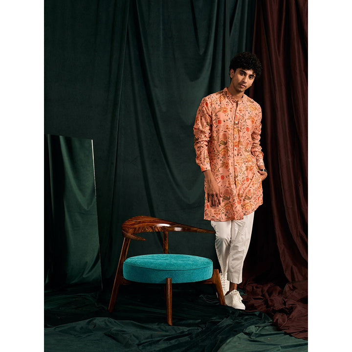 Project Bandi Salmon Garden Of Eden Cotton Kurta with Cream Pajama