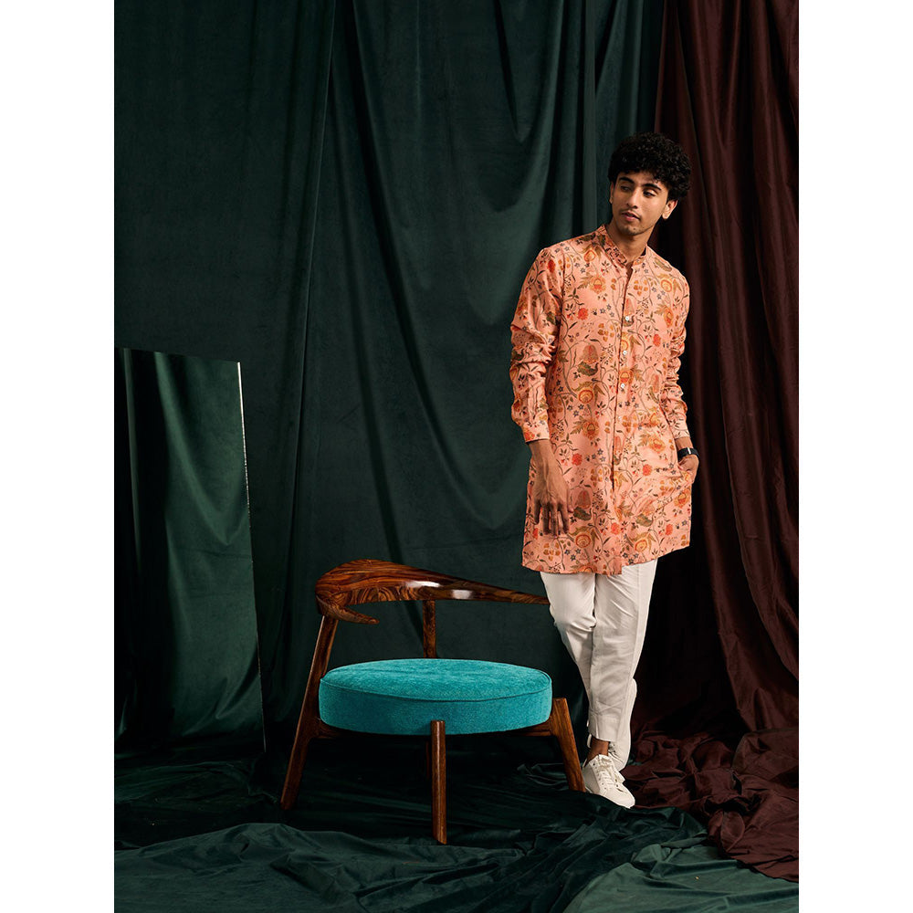 Project Bandi Salmon Garden Of Eden Cotton Kurta with Cream Pajama