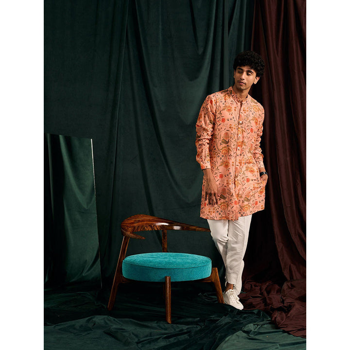 Project Bandi Salmon Garden Of Eden Cotton Kurta with Cream Pajama