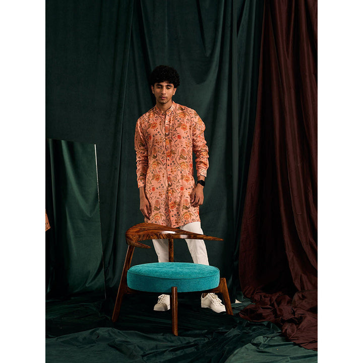 Project Bandi Salmon Garden Of Eden Cotton Kurta with Cream Pajama