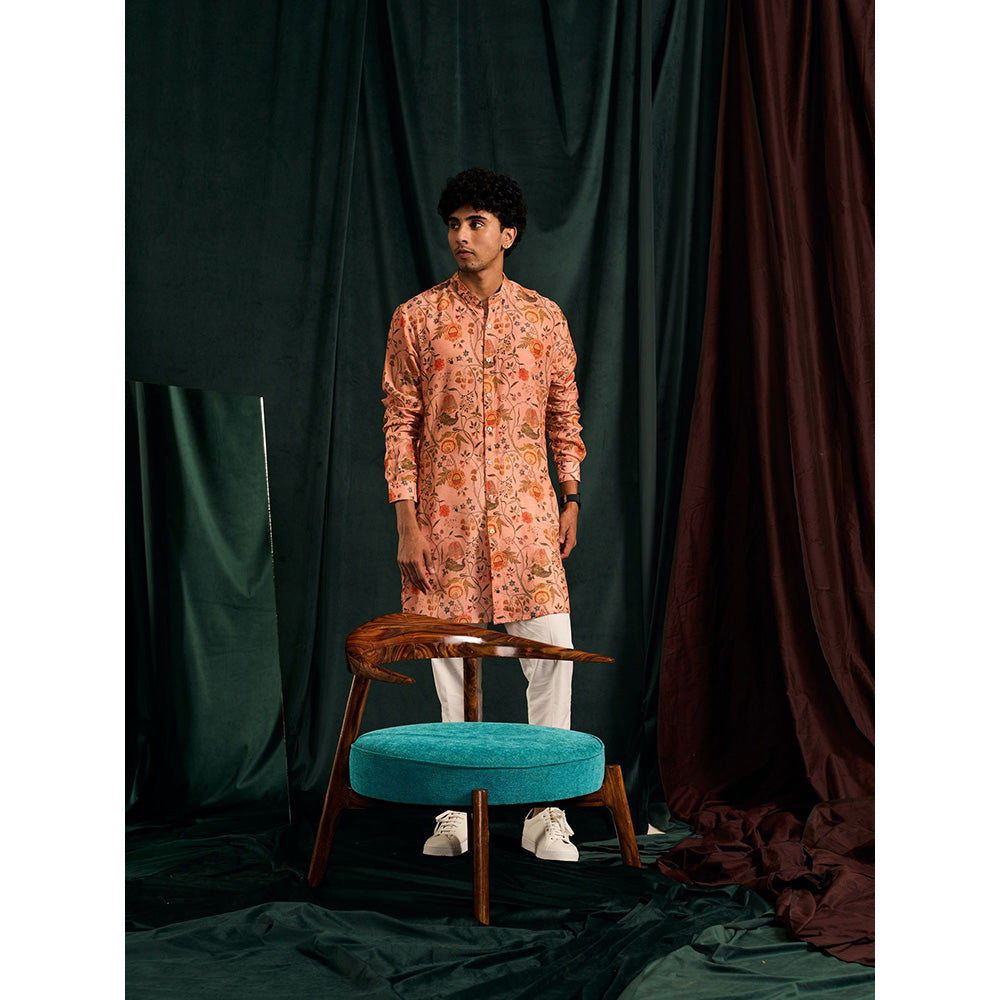 Project Bandi Salmon Garden Of Eden Cotton Kurta with Cream Pajama