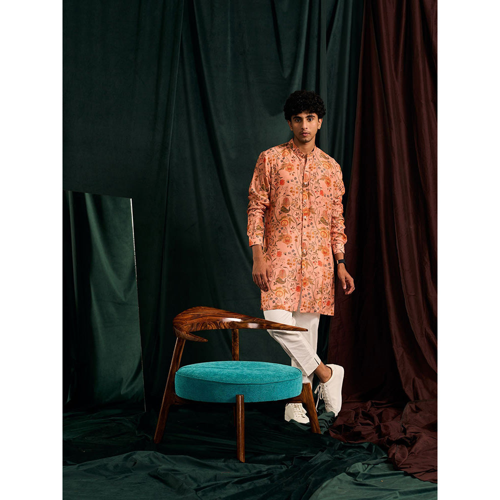 Project Bandi Salmon Garden Of Eden Cotton Kurta with Cream Pajama