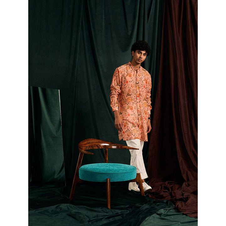 Project Bandi Salmon Garden Of Eden Cotton Kurta with Cream Pajama