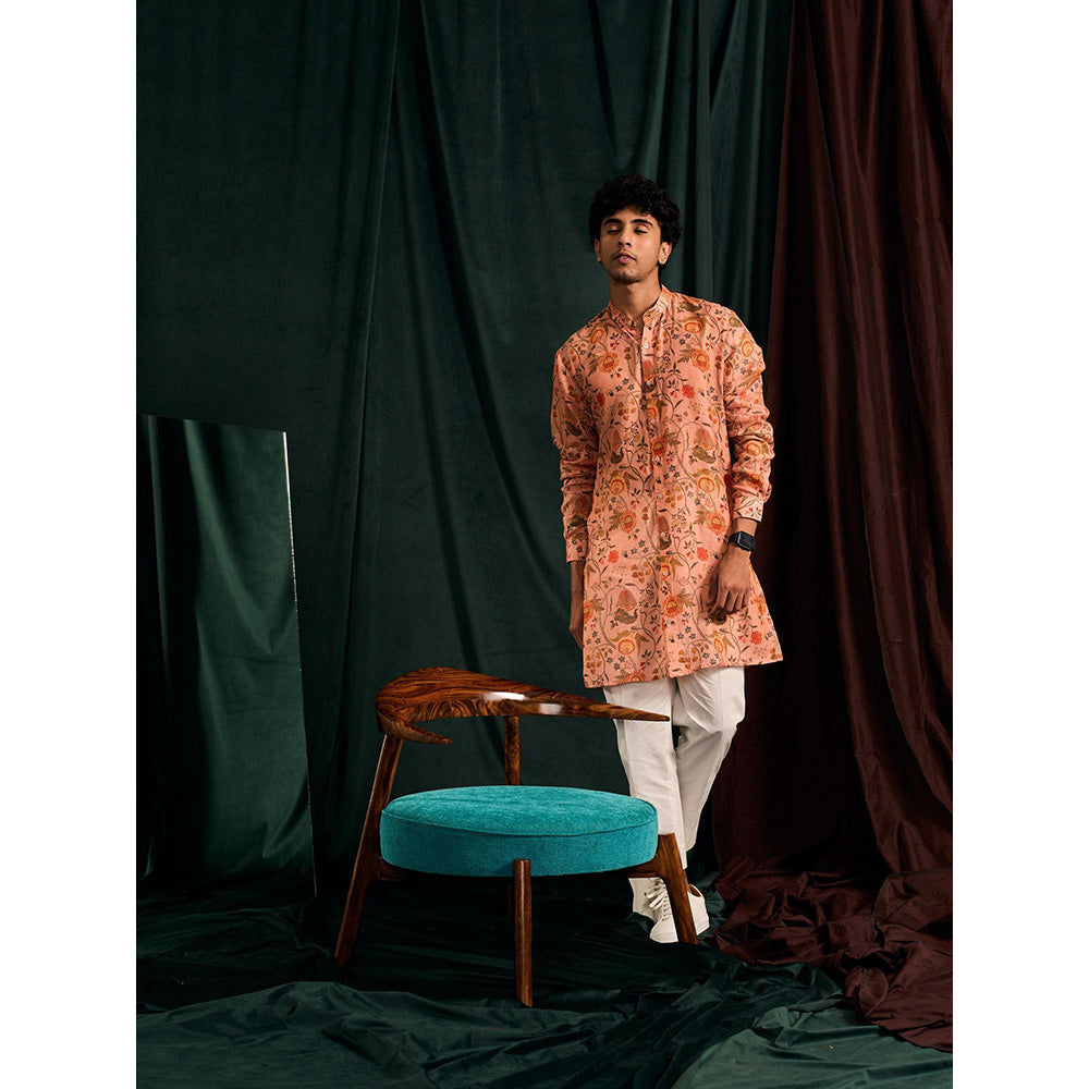 Project Bandi Salmon Garden Of Eden Cotton Kurta with Cream Pajama