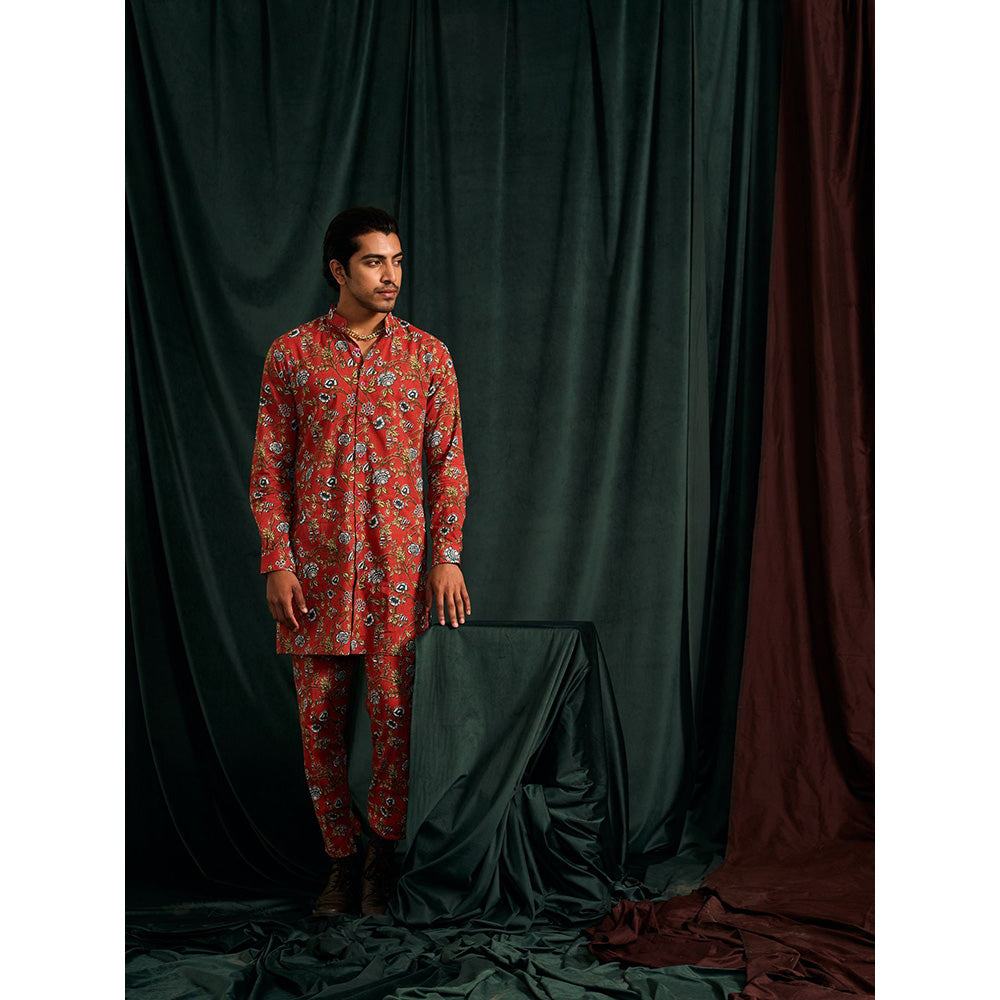 Project Bandi Scarlet Brindavan Cotton Kurta with Printed Pajama (Set Of 2)