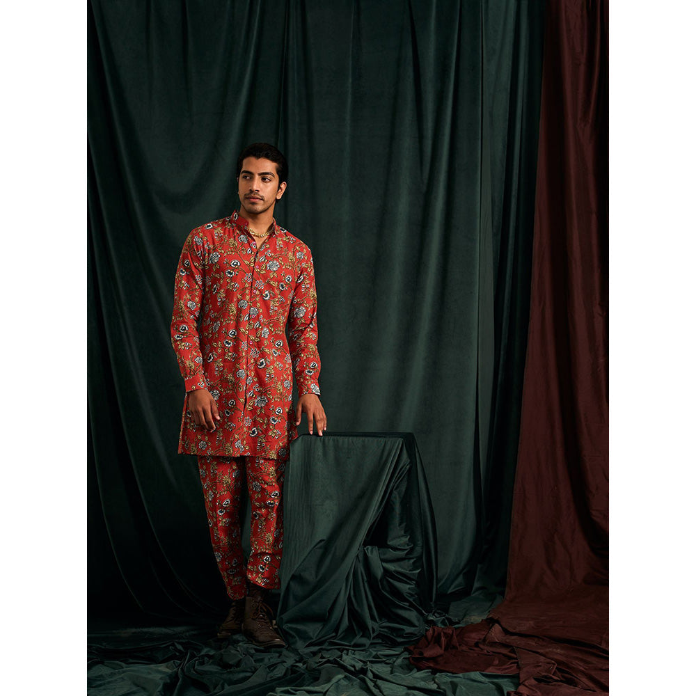 Project Bandi Scarlet Brindavan Cotton Kurta with Printed Pajama (Set Of 2)