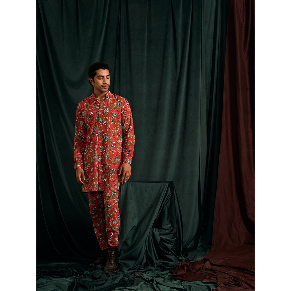 Project Bandi Scarlet Brindavan Cotton Kurta with Printed Pajama (Set Of 2)