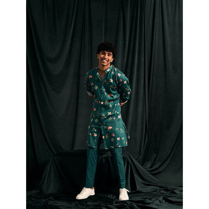 Project Bandi Teal Mila Printed Cotton Kurta with Matching Pajama (Set Of 2)