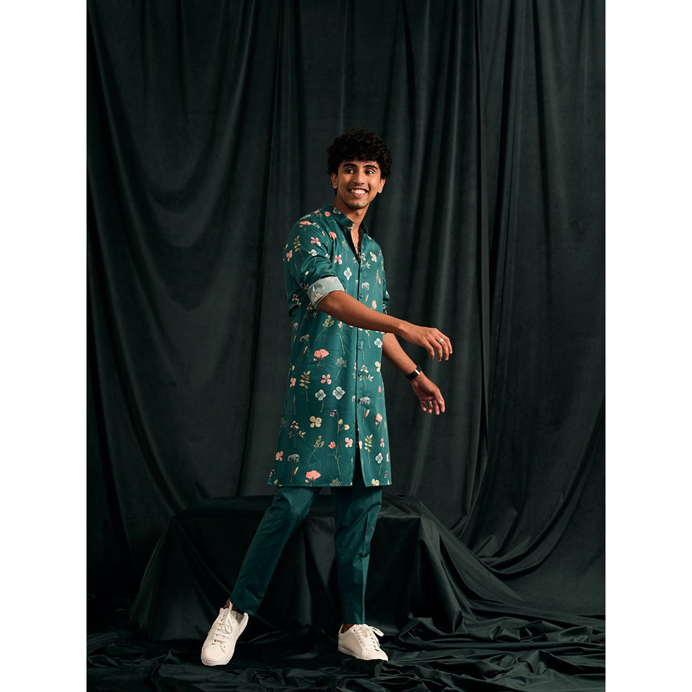 Project Bandi Teal Mila Printed Cotton Kurta with Matching Pajama (Set Of 2)