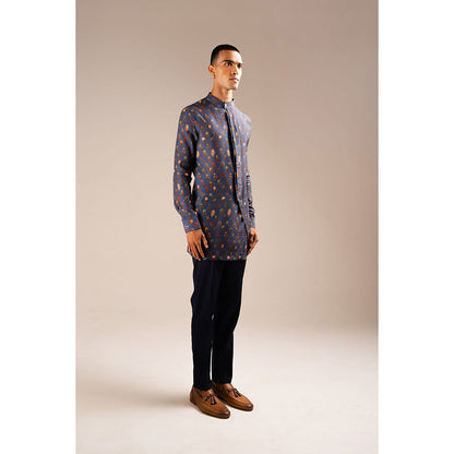 Project Bandi Navy Flora Side Slit Kurta Pajama (Set of 2)