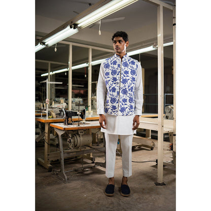 Project Bandi White Anar Open Nehru Jacket with Kurta and Pyjama (Set of 3)