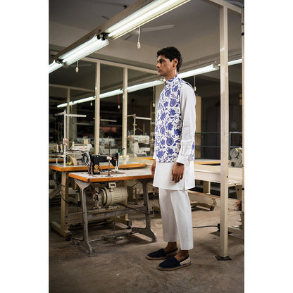 Project Bandi White Anar Open Nehru Jacket with Kurta and Pyjama (Set of 3)