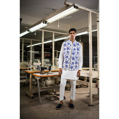 Project Bandi White Anar Open Nehru Jacket with Kurta and Pyjama (Set of 3)