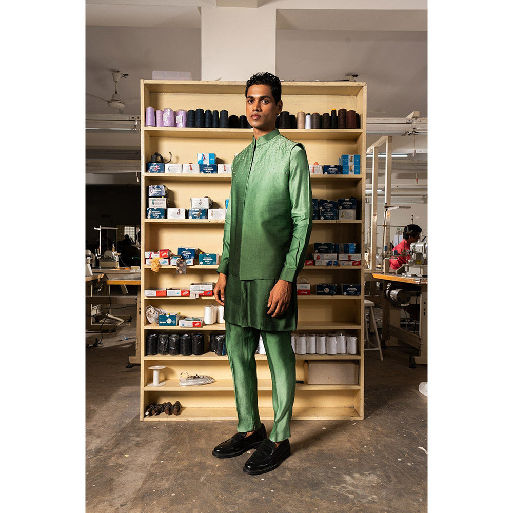 Project Bandi Green Yara Open Nehru Jacket with Kurta and Pyjama (Set of 3)
