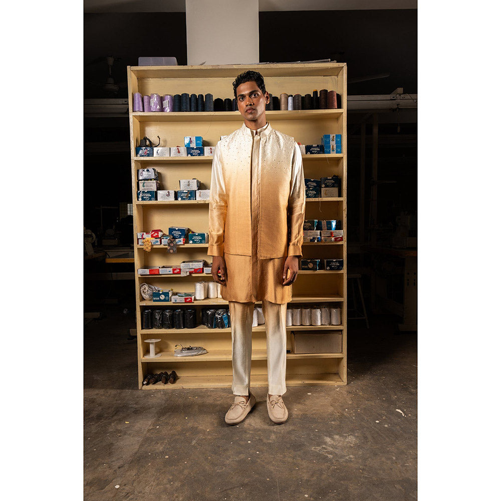 Project Bandi Gold Yara Open Nehru Jacket with Kurta and Pyjama (Set of 3)