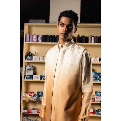 Project Bandi Gold Yara Open Nehru Jacket with Kurta and Pyjama (Set of 3)