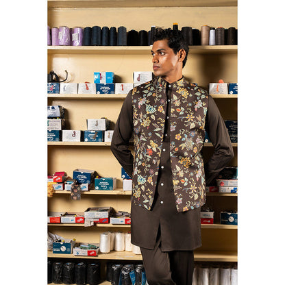 Project Bandi Brown Kaari Open Nehru Jacket