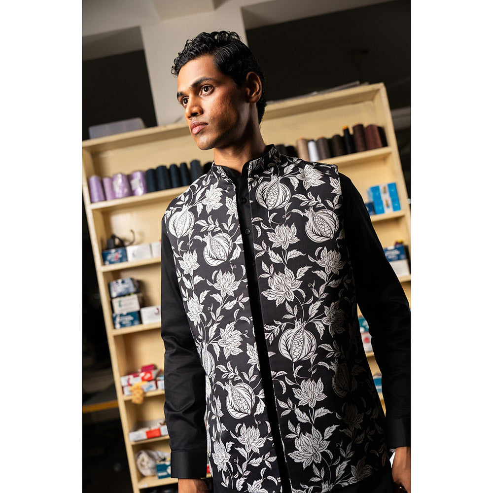Project Bandi Black Anar Open Nehru Jacket with Kurta and Pyjama (Set of 3)