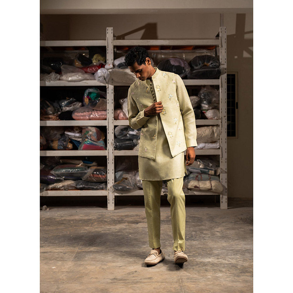Project Bandi Green Raag Open Nehru Jacket with Kurta and Pyjama (Set of 3)