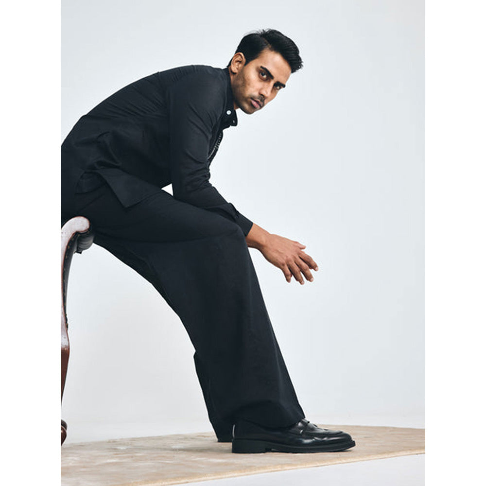Project Bandi Black Wide-Leg Slim Casual Trouser