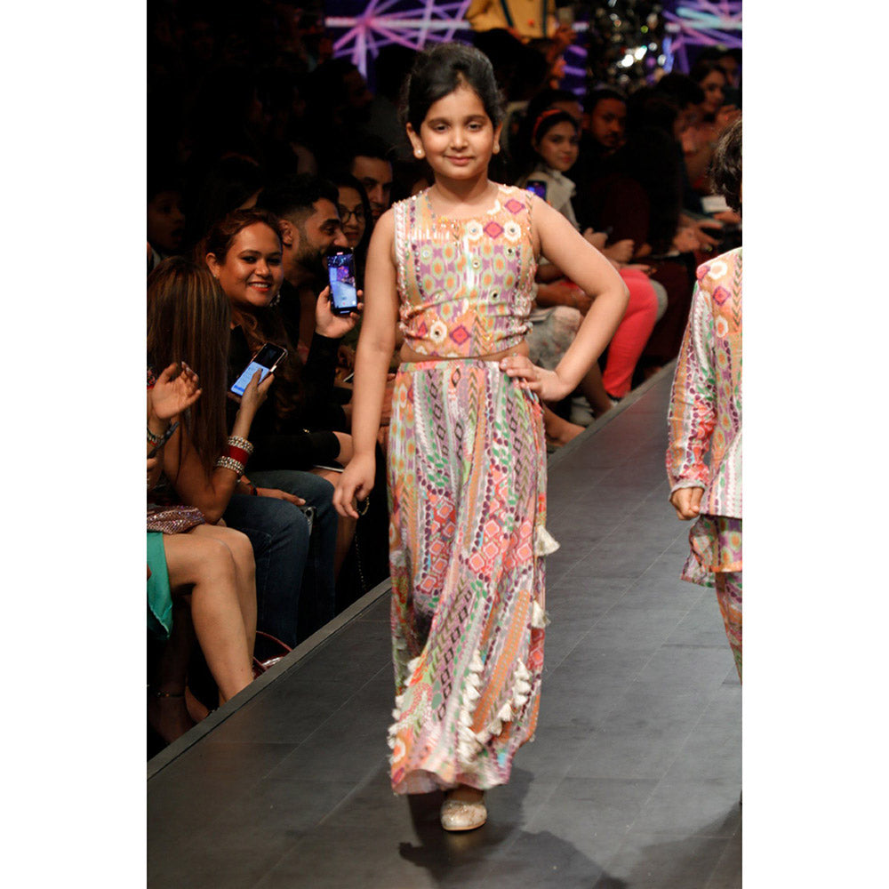 PS Kids by Payal Singhal African Printed Crepe Embroidered Sharara (Set of 2)