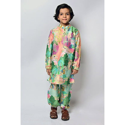 PS Kids by Payal Singhal Multi Kuno Printed Dupion Bomber Kurta and Pants (Set of 2)