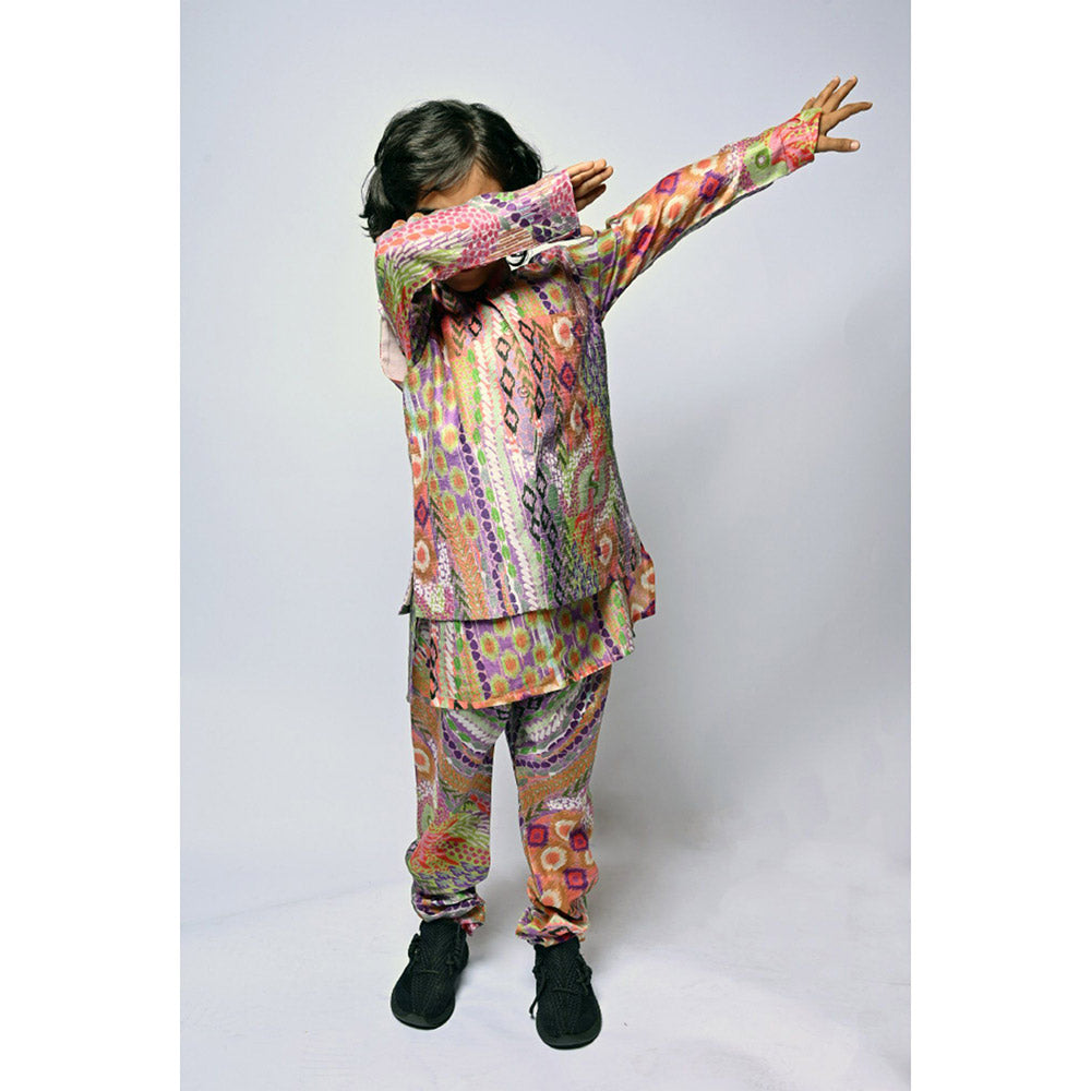 PS Kids by Payal Singhal African Multi Print Silkmul Kurta Churidar & Bandi (Set of 3)