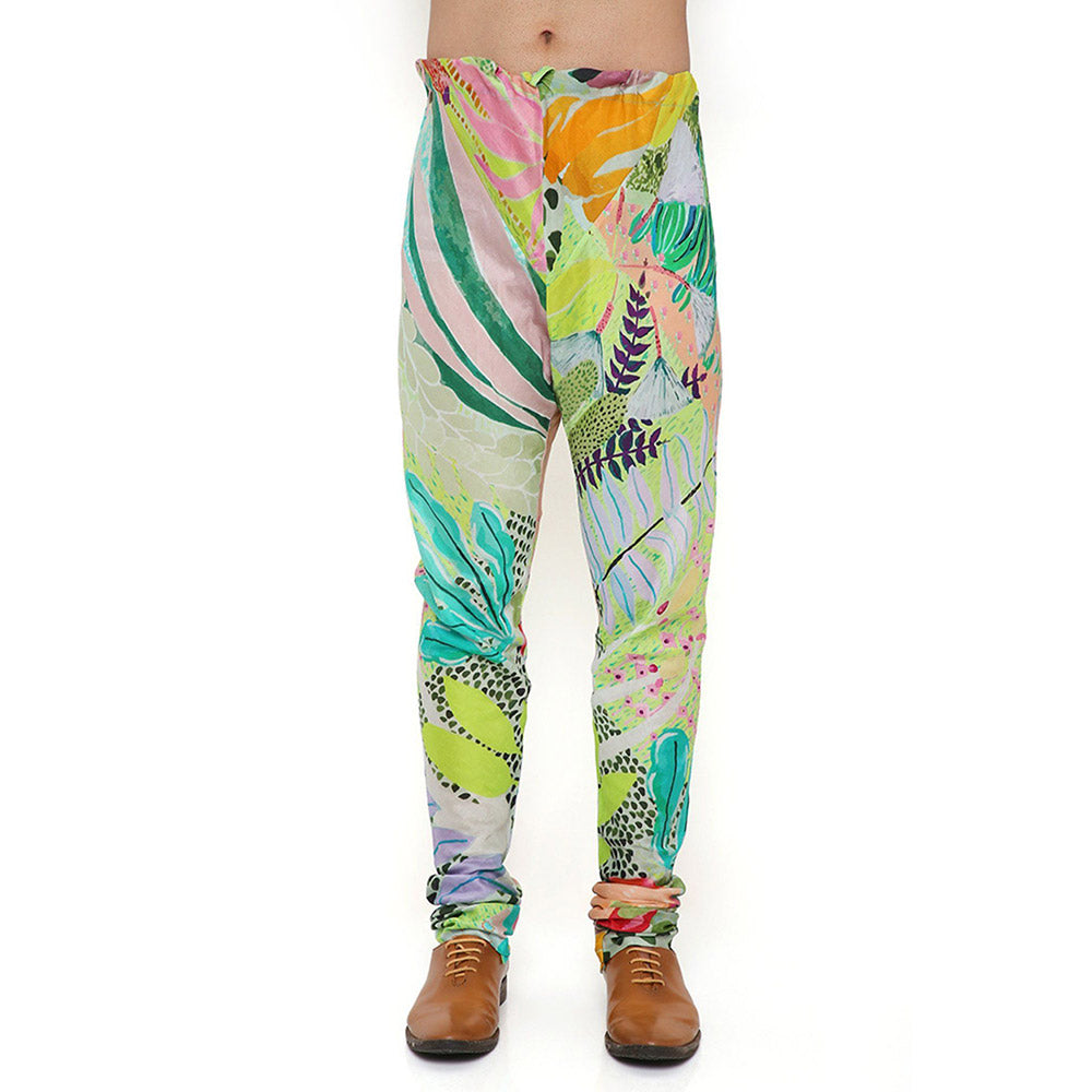 PS Men by Payal Singhal Print Dupion Silk Bandi with Silkmul Kurta and Churidar (Set of 3)