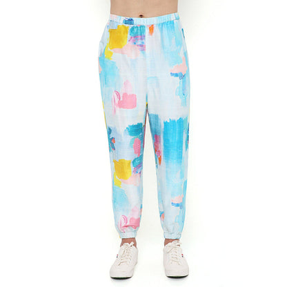 PS Men by Payal Singhal Painterly Print Dupion Silk Pathani Kurta with Jogger Pants (Set of 2)