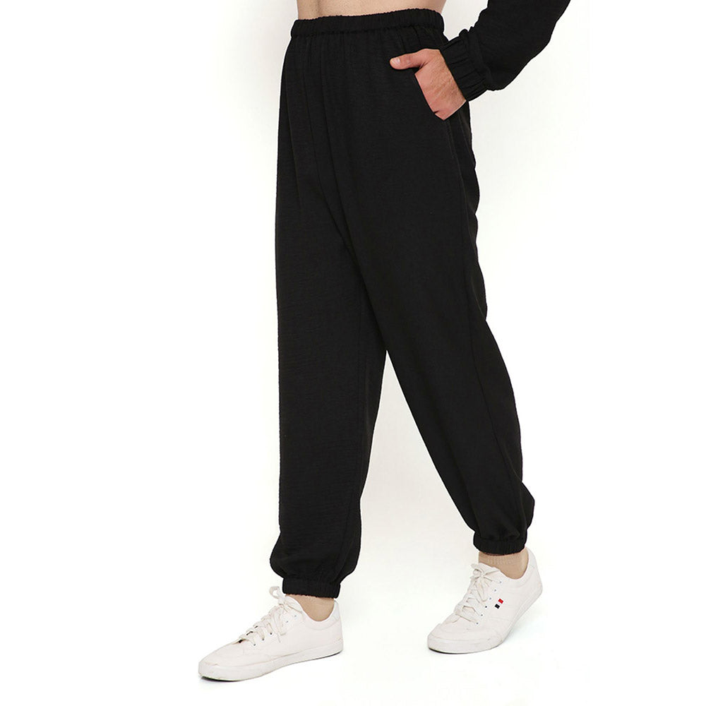 PS Men by Payal Singhal Black Soft Linen Bomber Kurta with Jogger Pant (Set of 2)