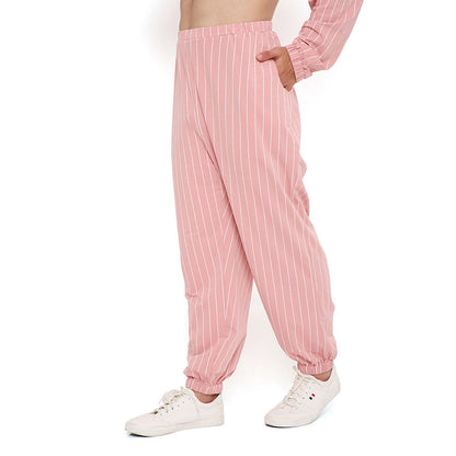 PS Men by Payal Singhal Rose Pink Stripe Lycra Bomber Kurta with Jogger Pant (Set of 2)