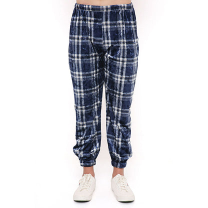 PS Men by Payal Singhal Navy with White Checks Velvet Bomber Kurta with Jogger Pant (Set of 2)