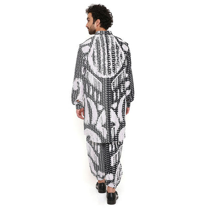 PS Men by Payal Singhal Trance Print Silk Pathani Kurta with Jogger Pant (Set of 2)