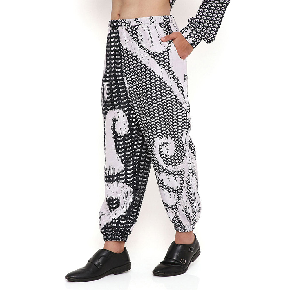 PS Men by Payal Singhal Trance Print Silk Pathani Kurta with Jogger Pant (Set of 2)