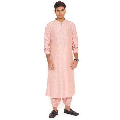 PS Men by Payal Singhal Blush Pink Abla Silk Bomber Kurta with Jogger Pant (Set of 2)