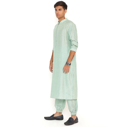 PS Men by Payal Singhal Powder Blue Abla Silk Bomber Kurta with Jogger Pant (Set of 2)