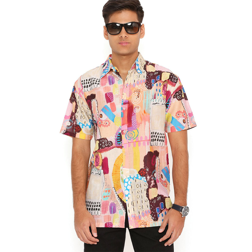 PS Men by Payal Singhal Trance Print Silkmul Shirt
