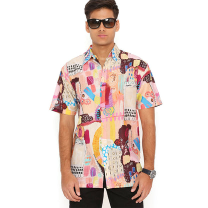 PS Men by Payal Singhal Trance Print Silkmul Shirt