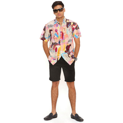 PS Men by Payal Singhal Trance Print Silkmul Shirt