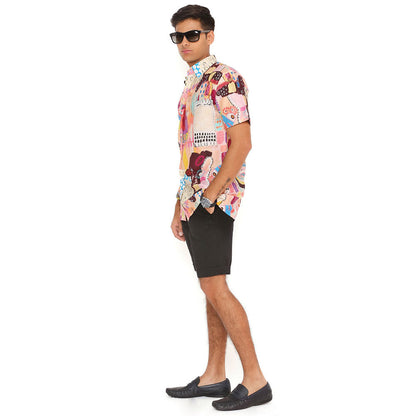 PS Men by Payal Singhal Trance Print Silkmul Shirt