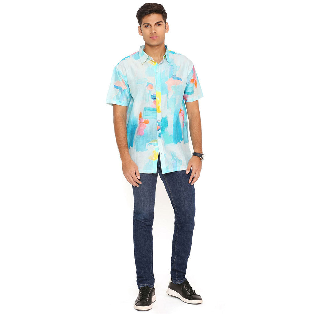 PS Men by Payal Singhal Painterly Print Silkmul Shirt
