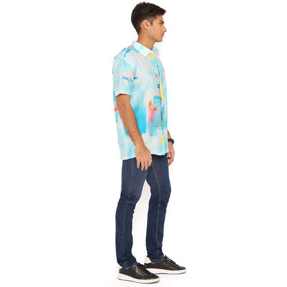 PS Men by Payal Singhal Painterly Print Silkmul Shirt