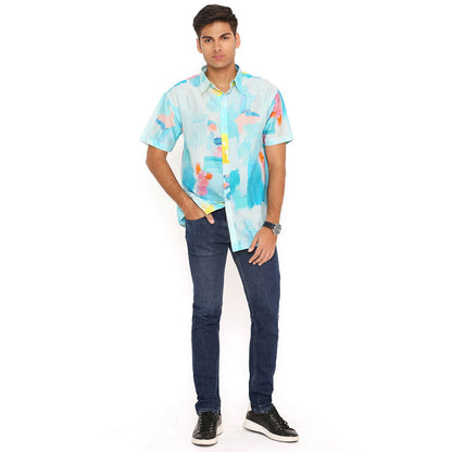 PS Men by Payal Singhal Painterly Print Silkmul Shirt